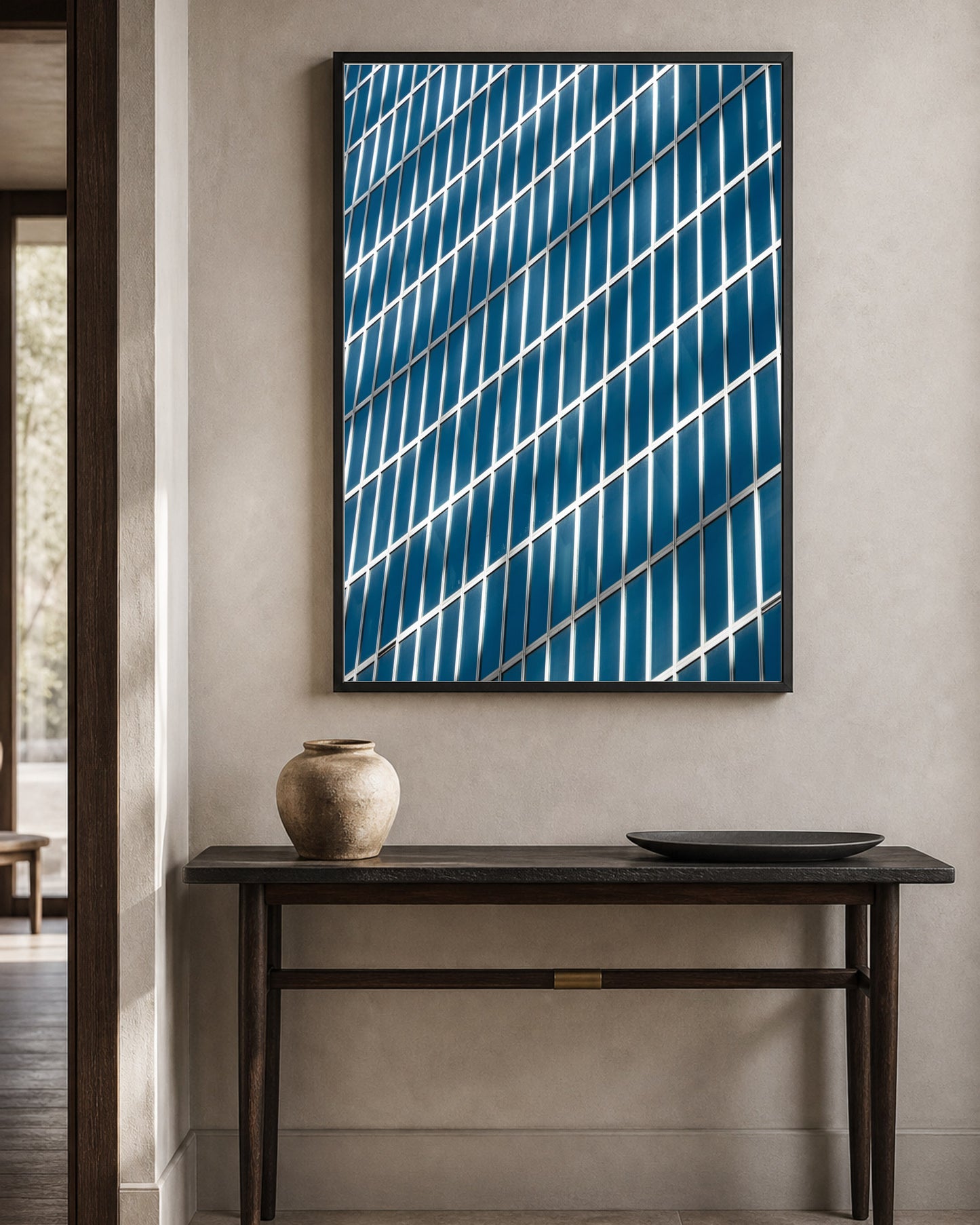 Blue Windows shown in a warm living space; frame not included