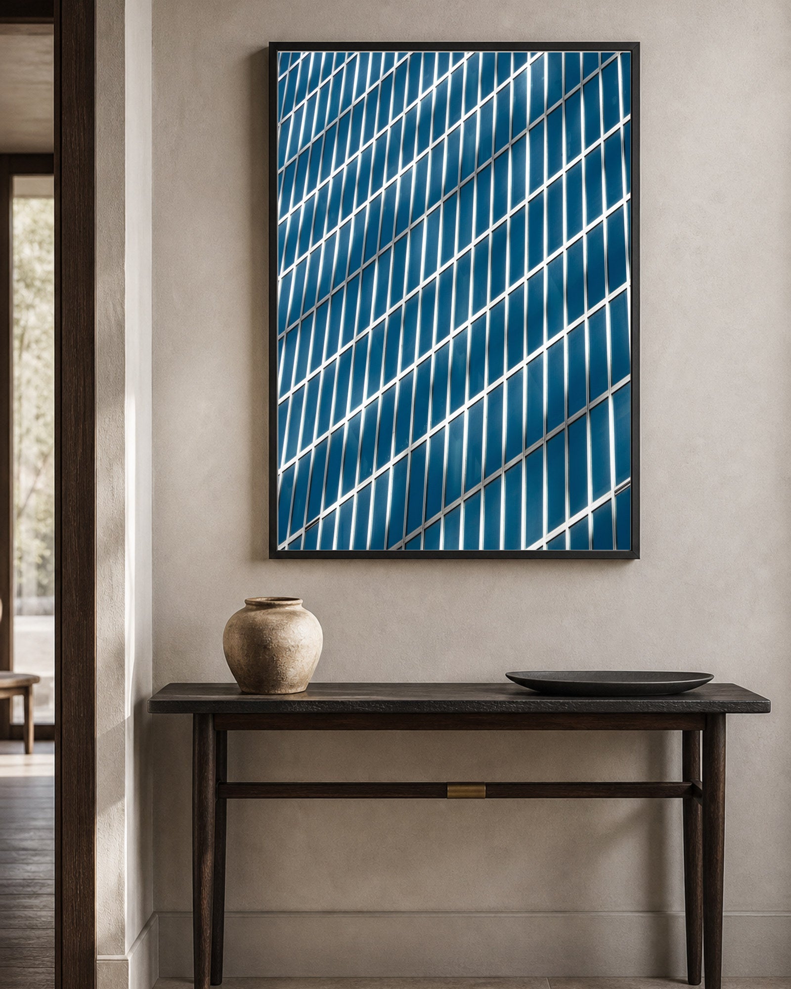 Blue Windows shown in a warm living space; frame not included