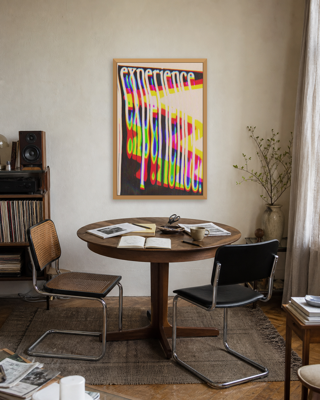 Experience fine-art print shown framed in a second lived-in modern interior