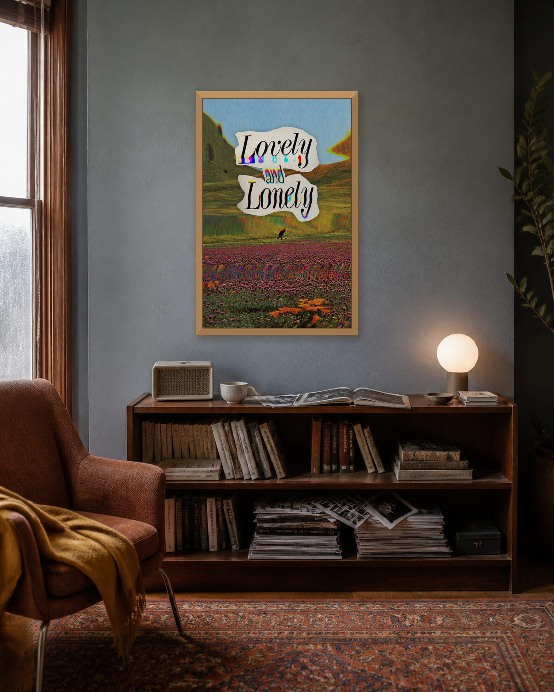 Lovely and Lonely fine-art print shown framed in a second lived-in modern interior