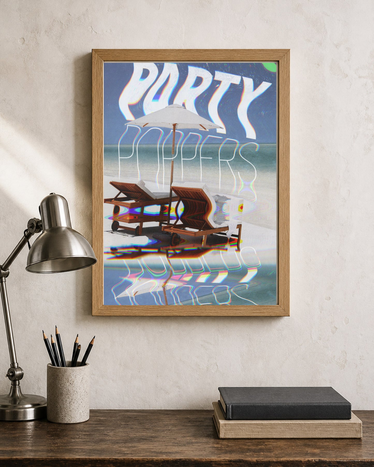 Party shown in a second interior setting; frame not included