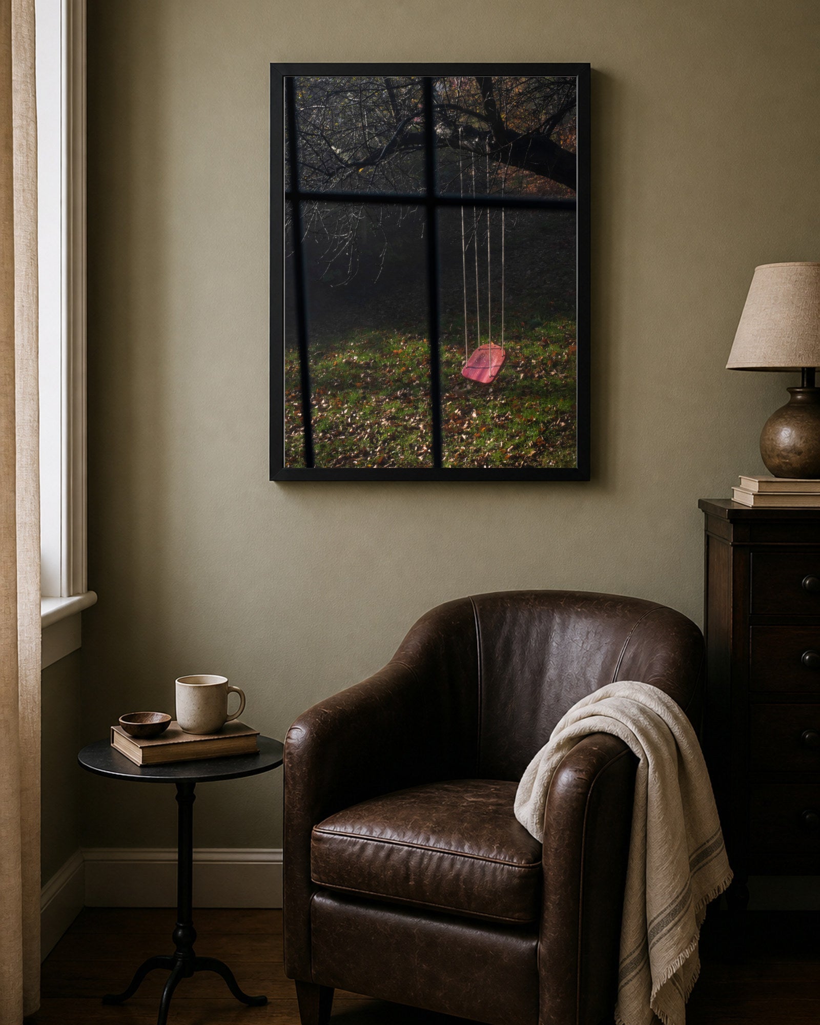 Window Tree Swing shown in a warm living space; frame not included